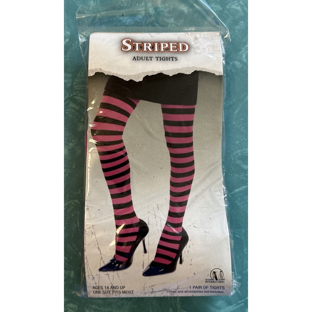 Halloween Party Costume Cosplay Neon Pink Black Stripe Tights Pantyhose NEW